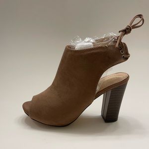 Chase + Chloe Brown Suede Peep-Toe Ankle Booties
